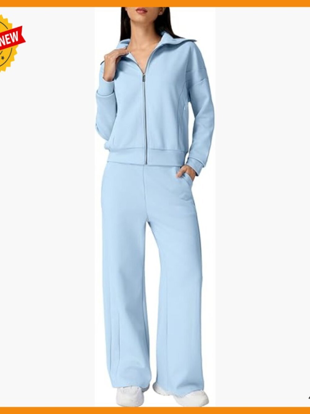 Large Zip Up Sweatshirt Wide Leg Pants Matching Set Cotton Polyester